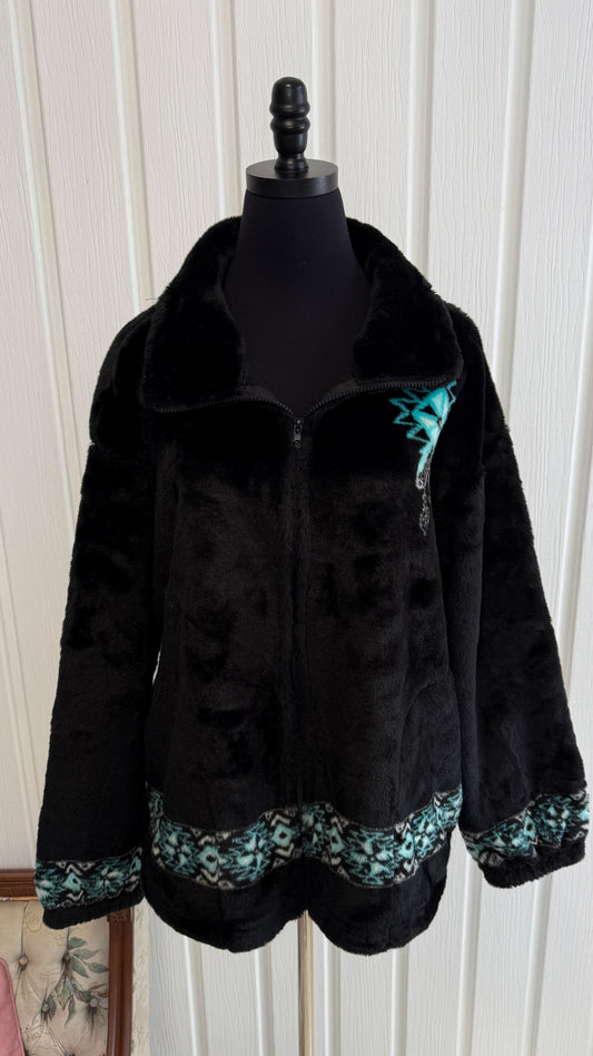 Veste en fausse fourrure noir capteur de reve- medium