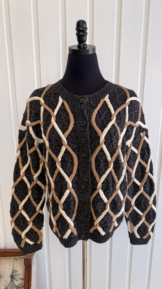 Cardigan tricot gris motifs texturé- medium