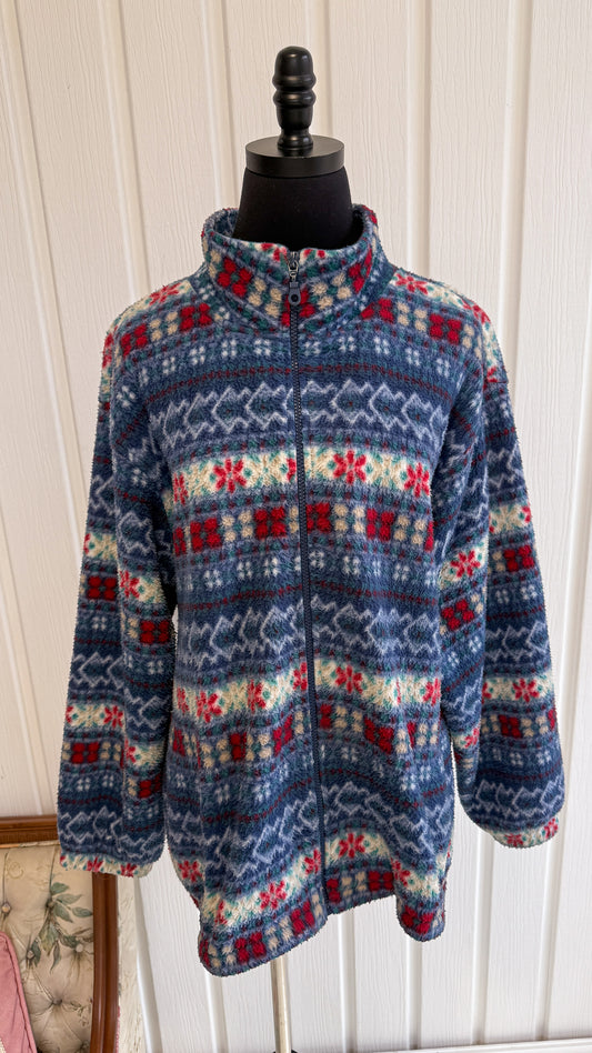 Veste en polar bleu fleuris- x-large