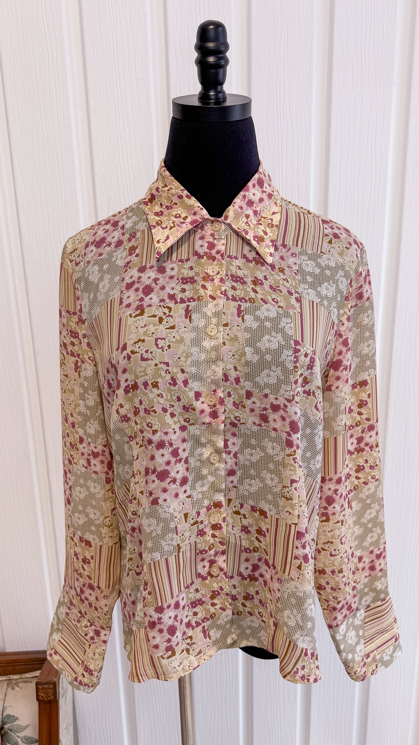 Chemisier beige motifs patchwork- large