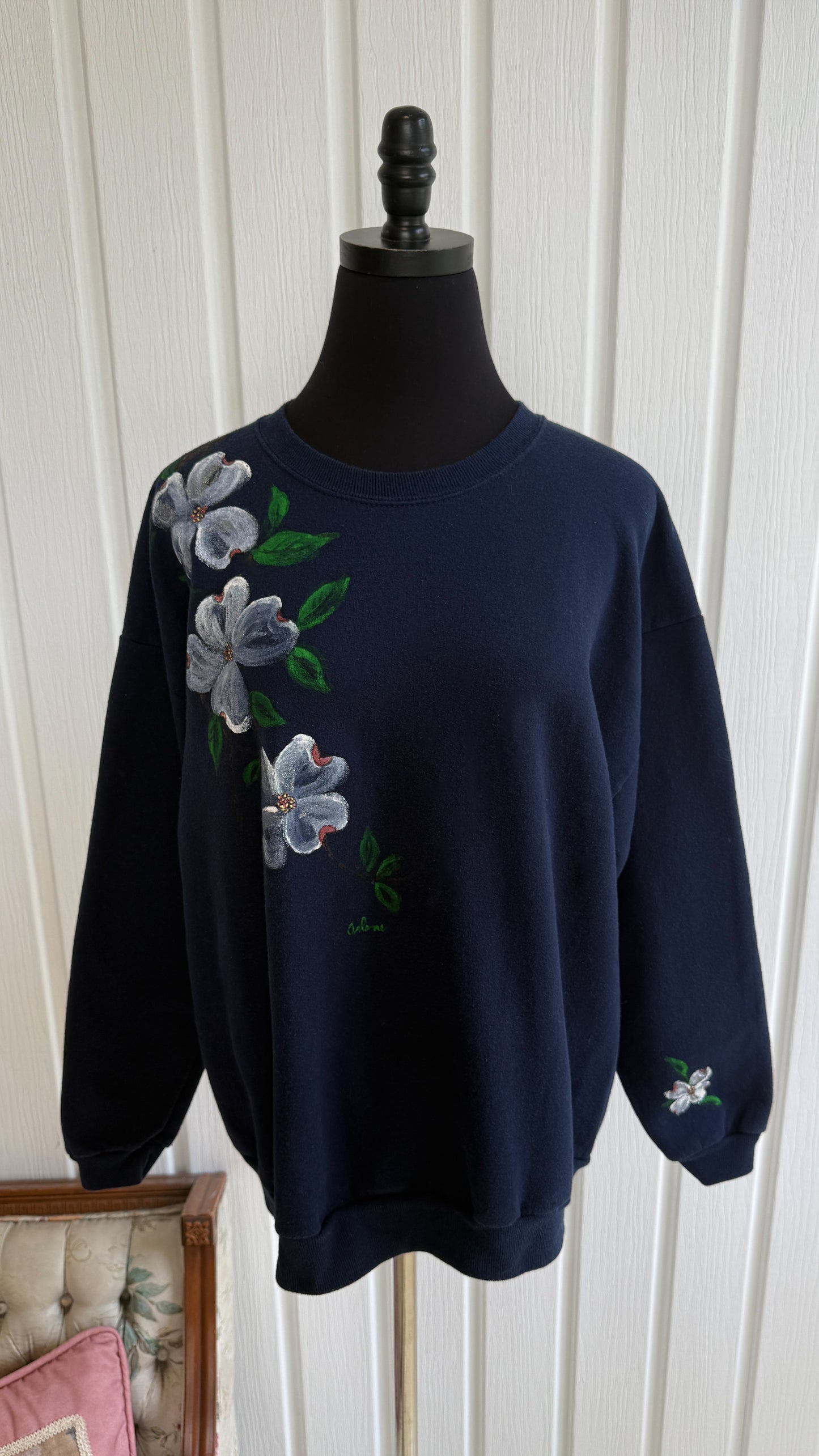 Chandail crewneck marine fleurs- large