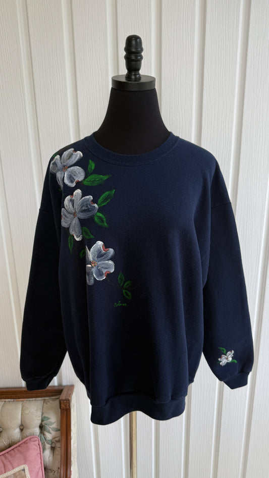 Chandail crewneck marine fleurs- large