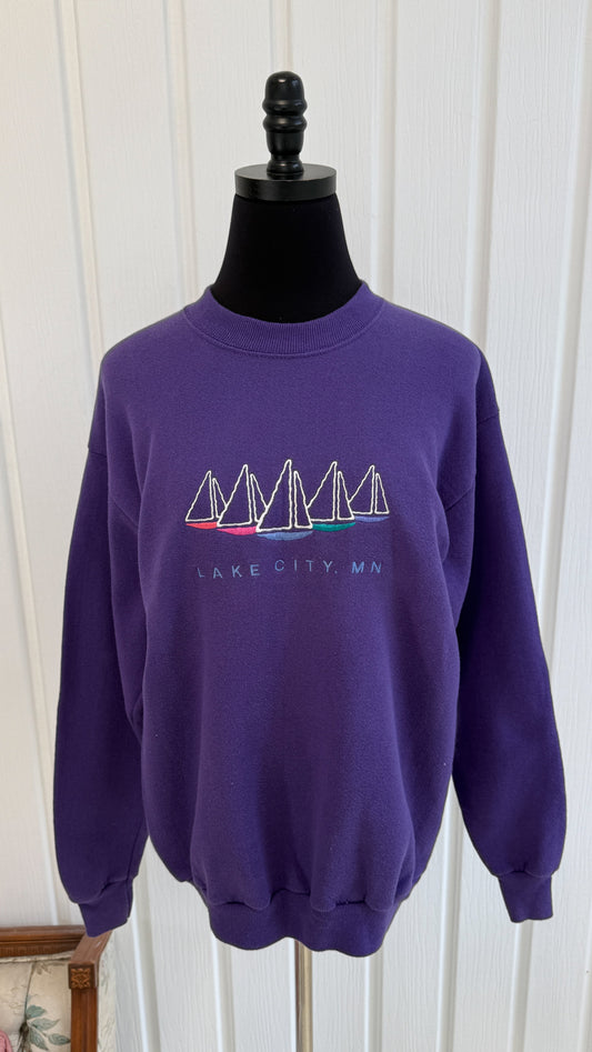 Chandail crewneck mauve voiliers- small
