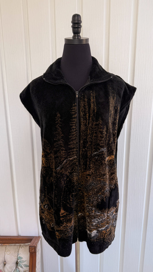 Veste sans manches en polar motif fôret- large