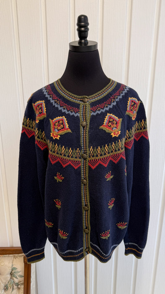 Cardigan tricot marine fleuris- medium