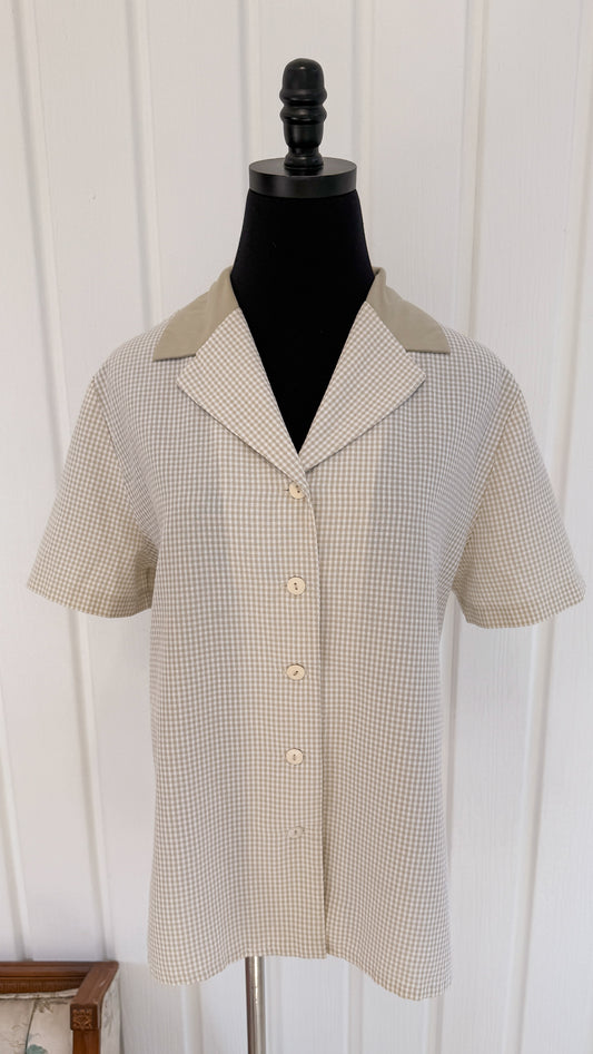 Chemisier carreauté beige et blanc- large