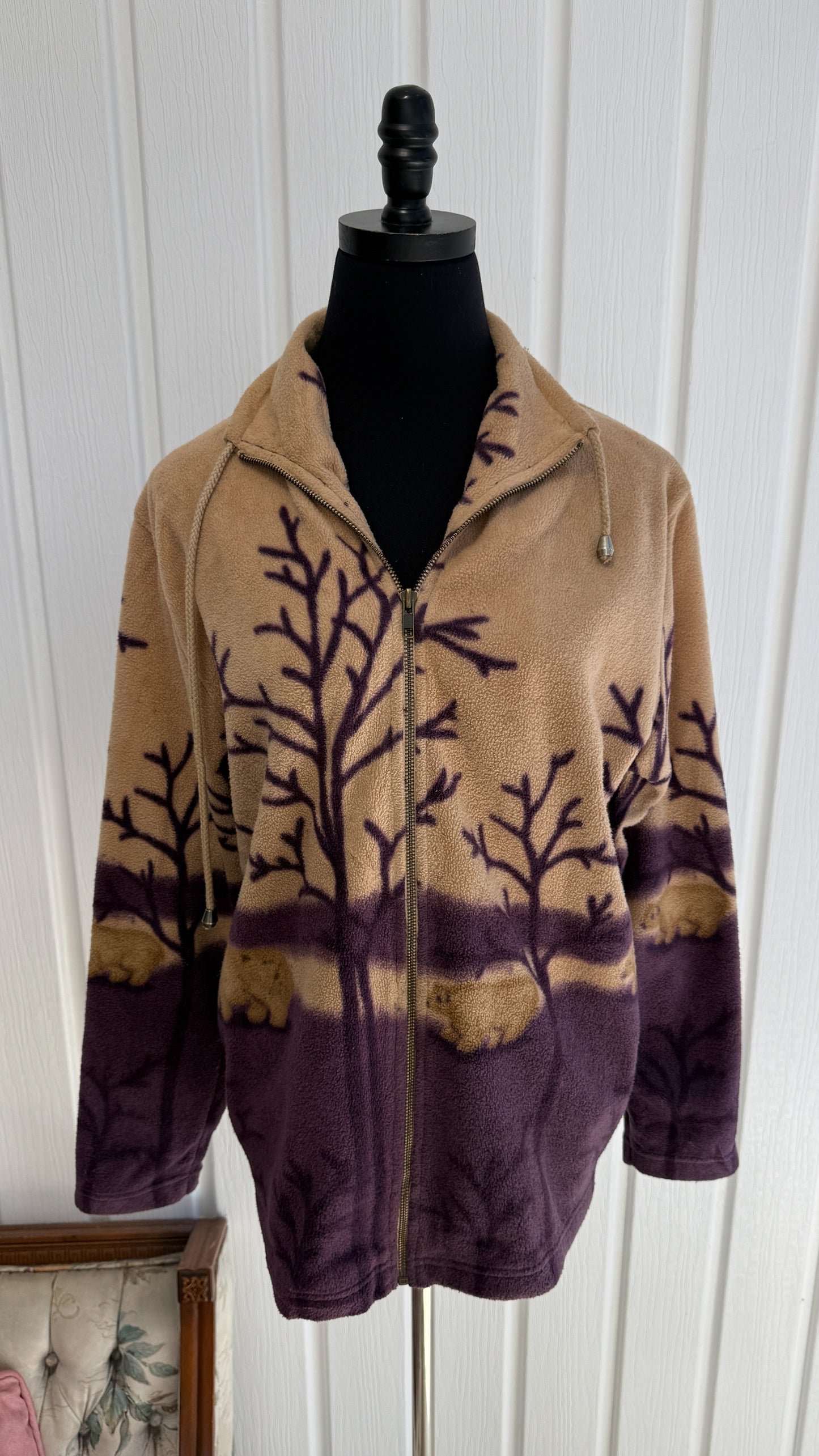 Veste en polar beige et mauve motifs oursons- small