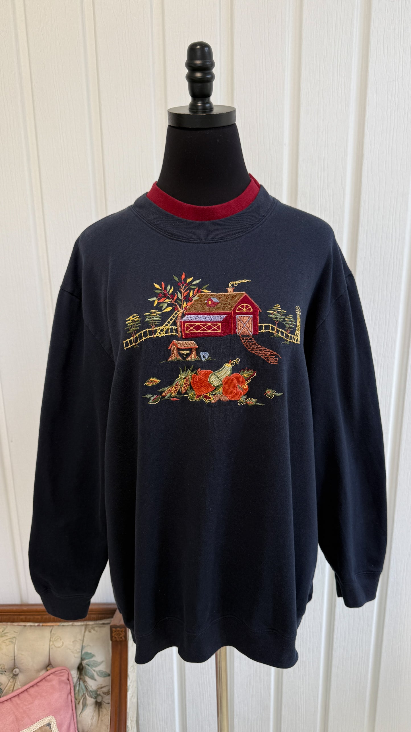 Chandail crewneck marine ferme citrouilles- large