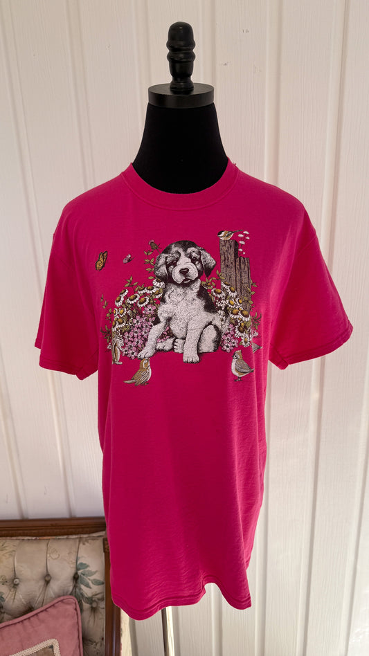 T-shirt rose chiot - small