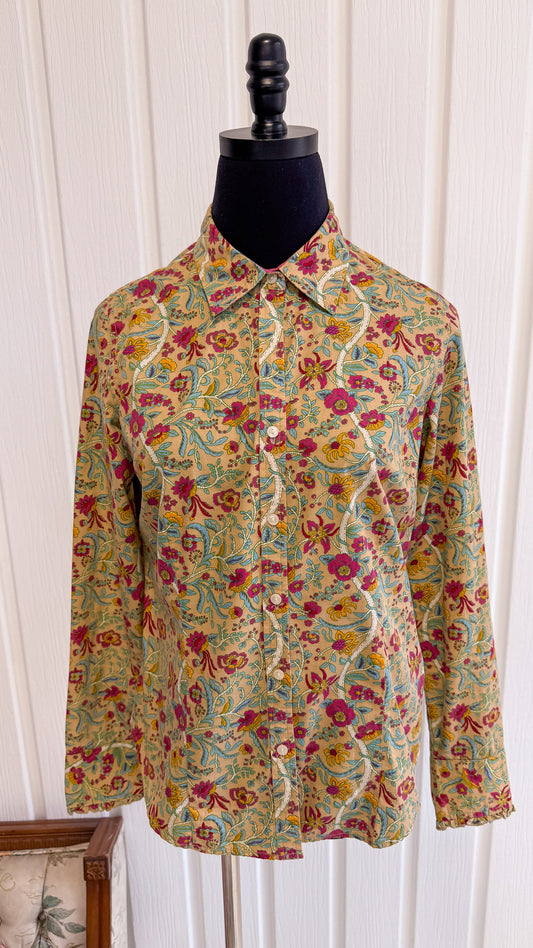 Beige blouse with pink flowers - small