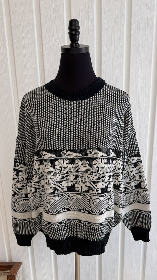 Chandail en tricot noir et blanc- x-large