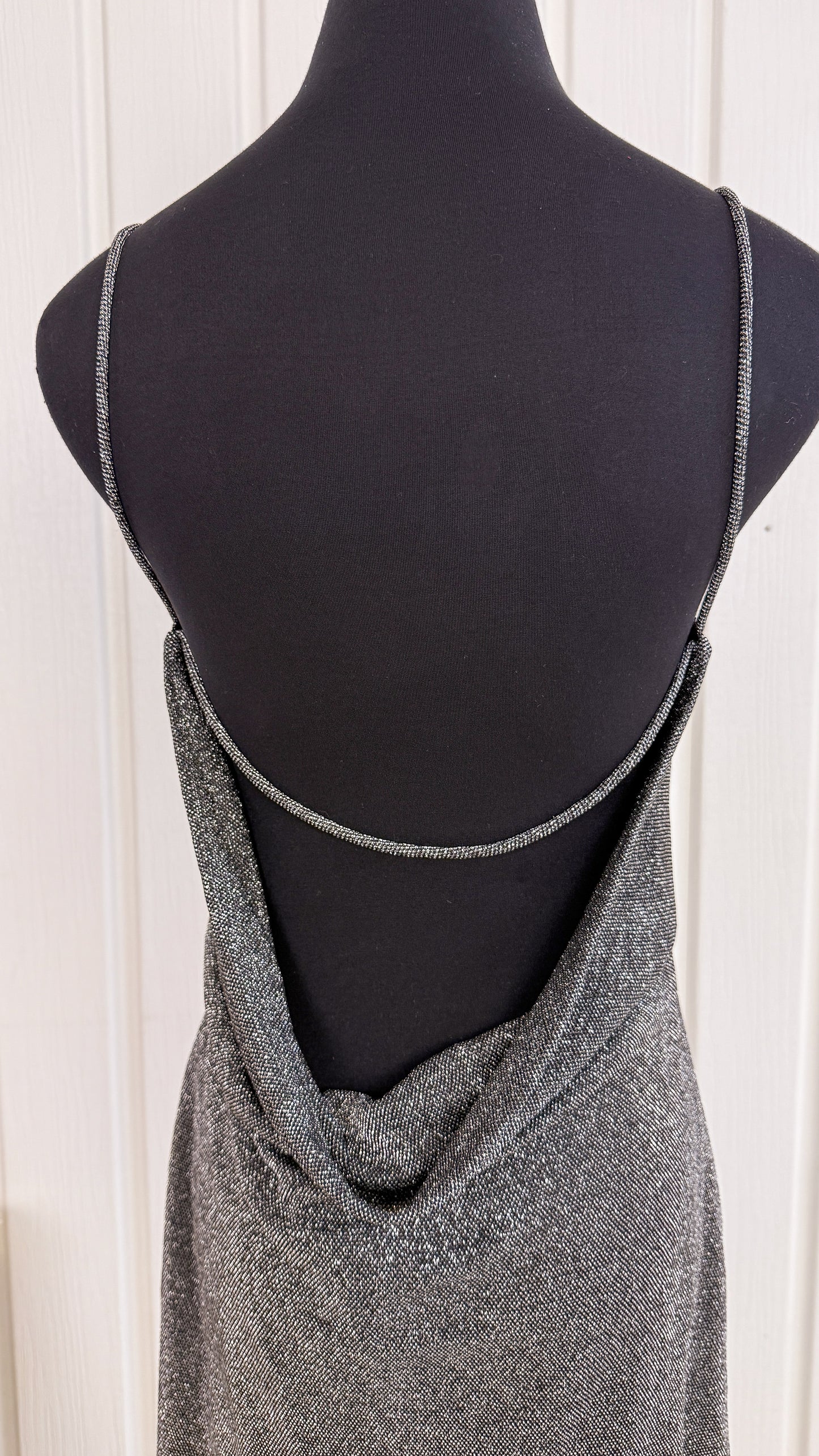 Shiny silver open back dress - small