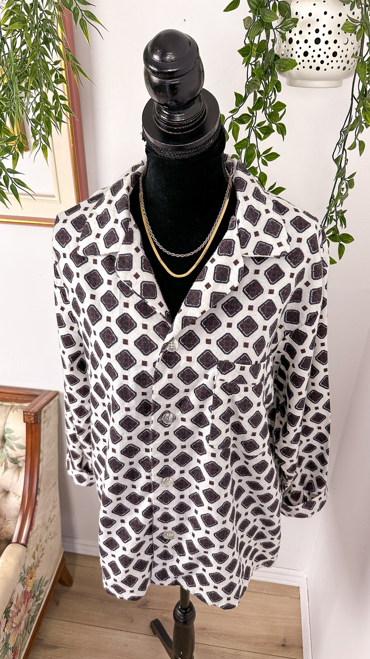 Diamond patterned flannel blouse - large