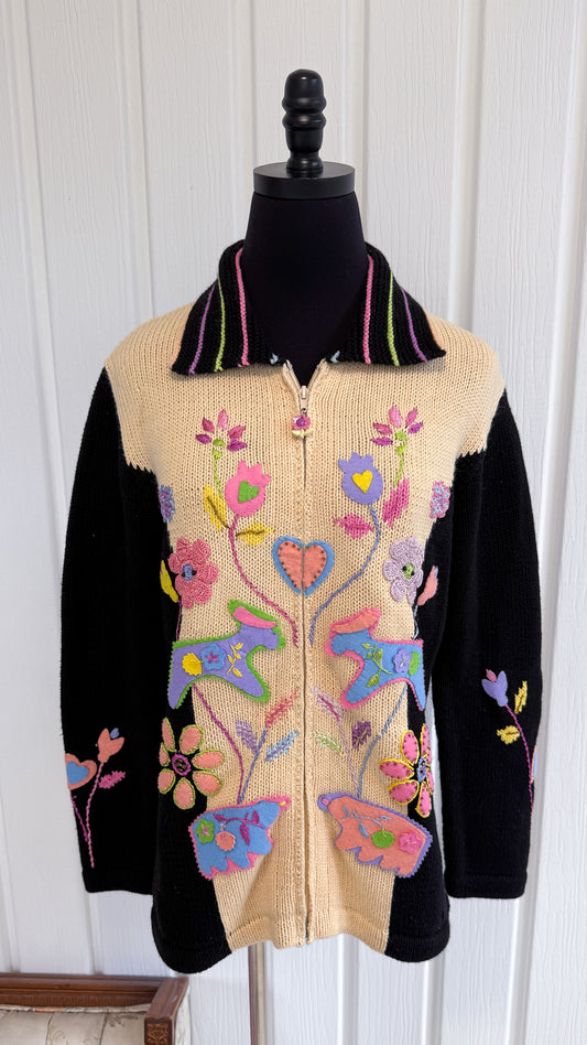 Cardigan en tricot beige et noir - small