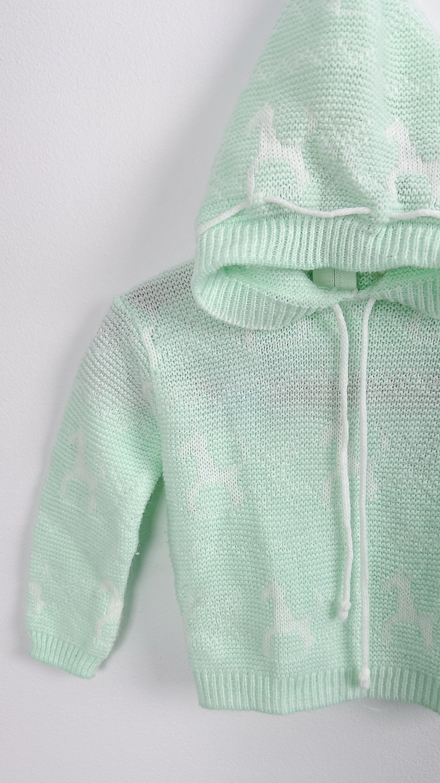 Children- mint knitted jacket with horse patterns-6/9m