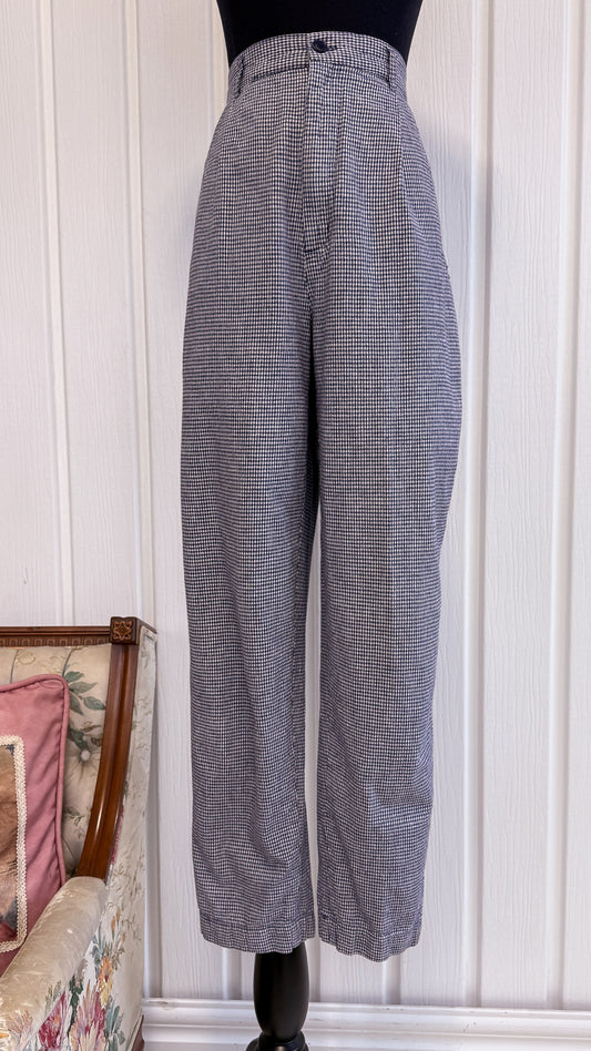 Pantalons en lin carreauté marine - small