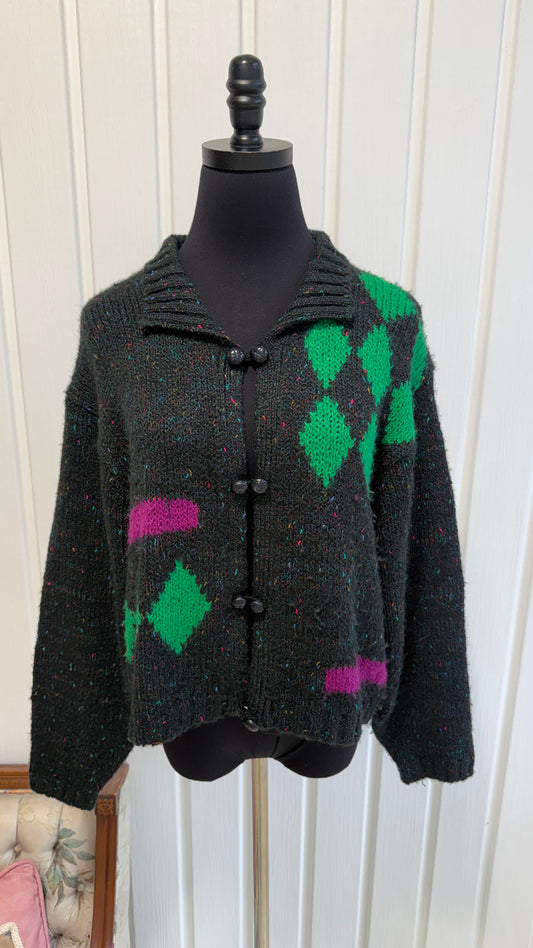 Cardigan tricot noir losanges- medium
