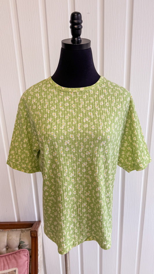 T-shirt vert marguerites- medium