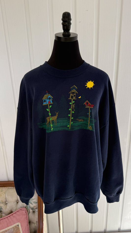 Chandail crewneck marine cabanes oiseaux- x-large