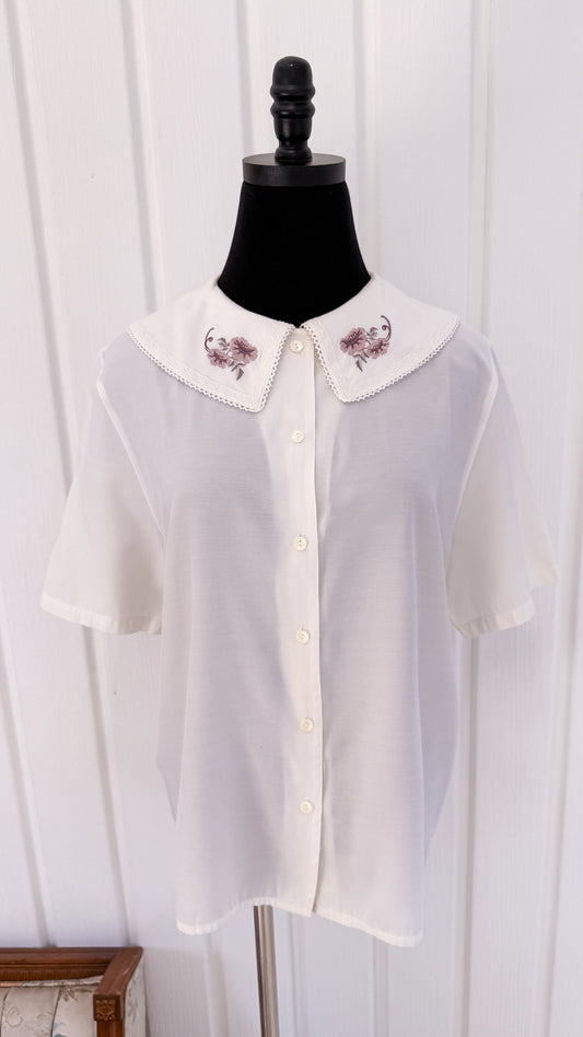 Chemisier blanc broderies fleuries- large
