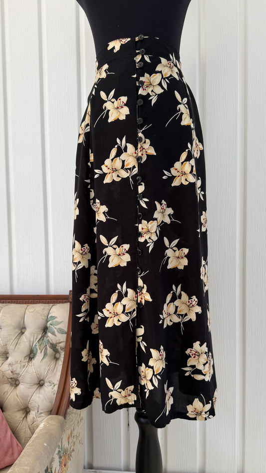 Jupe noire fleurie beige- large