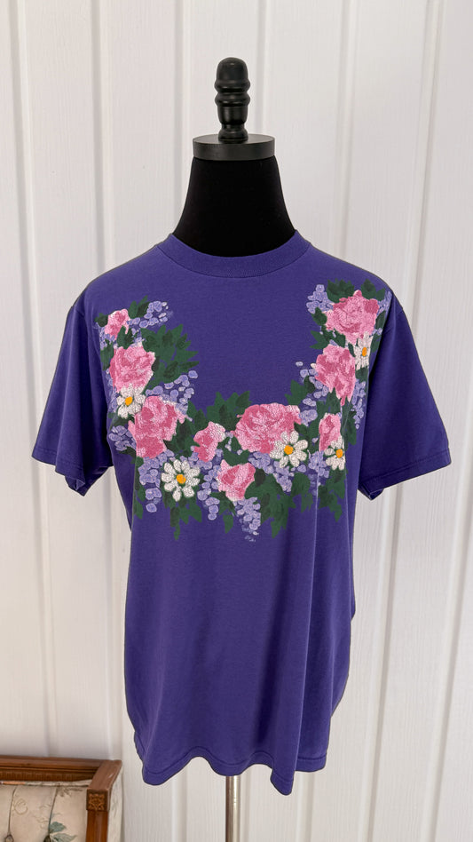 T-shirt mauve fleuris- medium