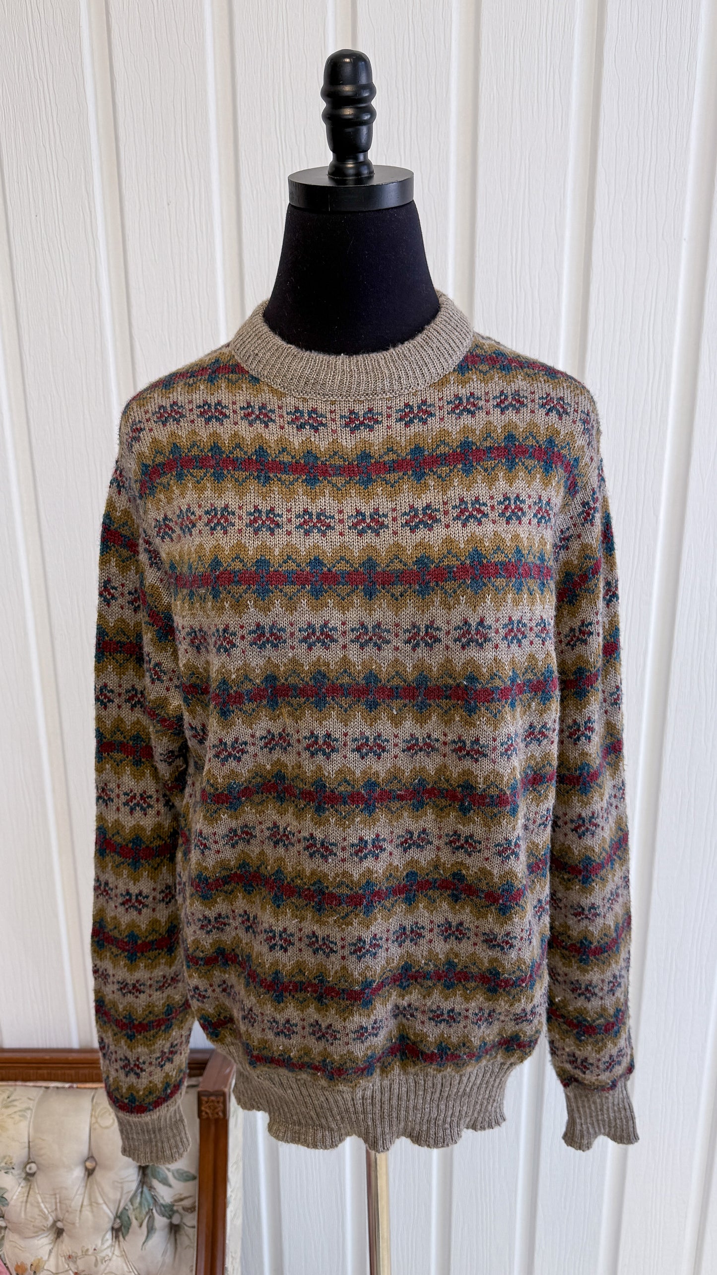 Chandail tricot taupe rayé - small