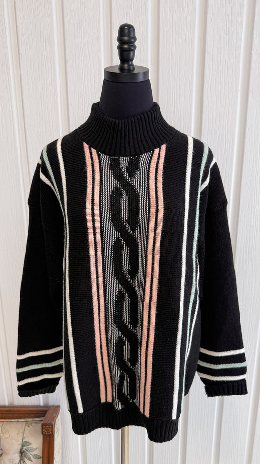 Black knitted sweater with pastel patterns - large