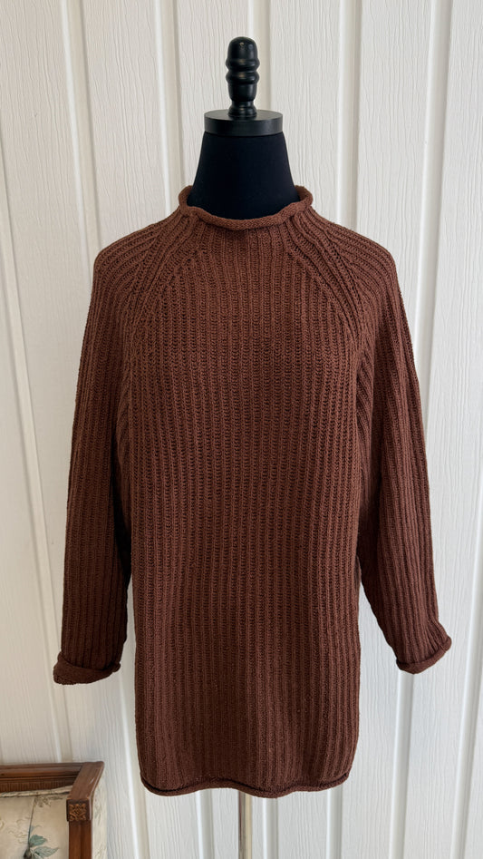 Chandail en tricot côtelé brun- large