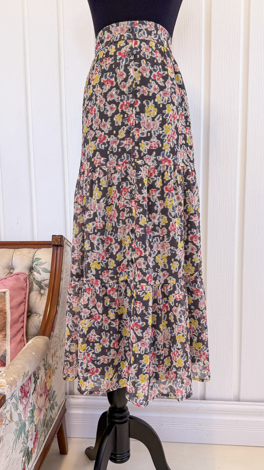 Jupe grise fleurie rose et jaune Loft- small