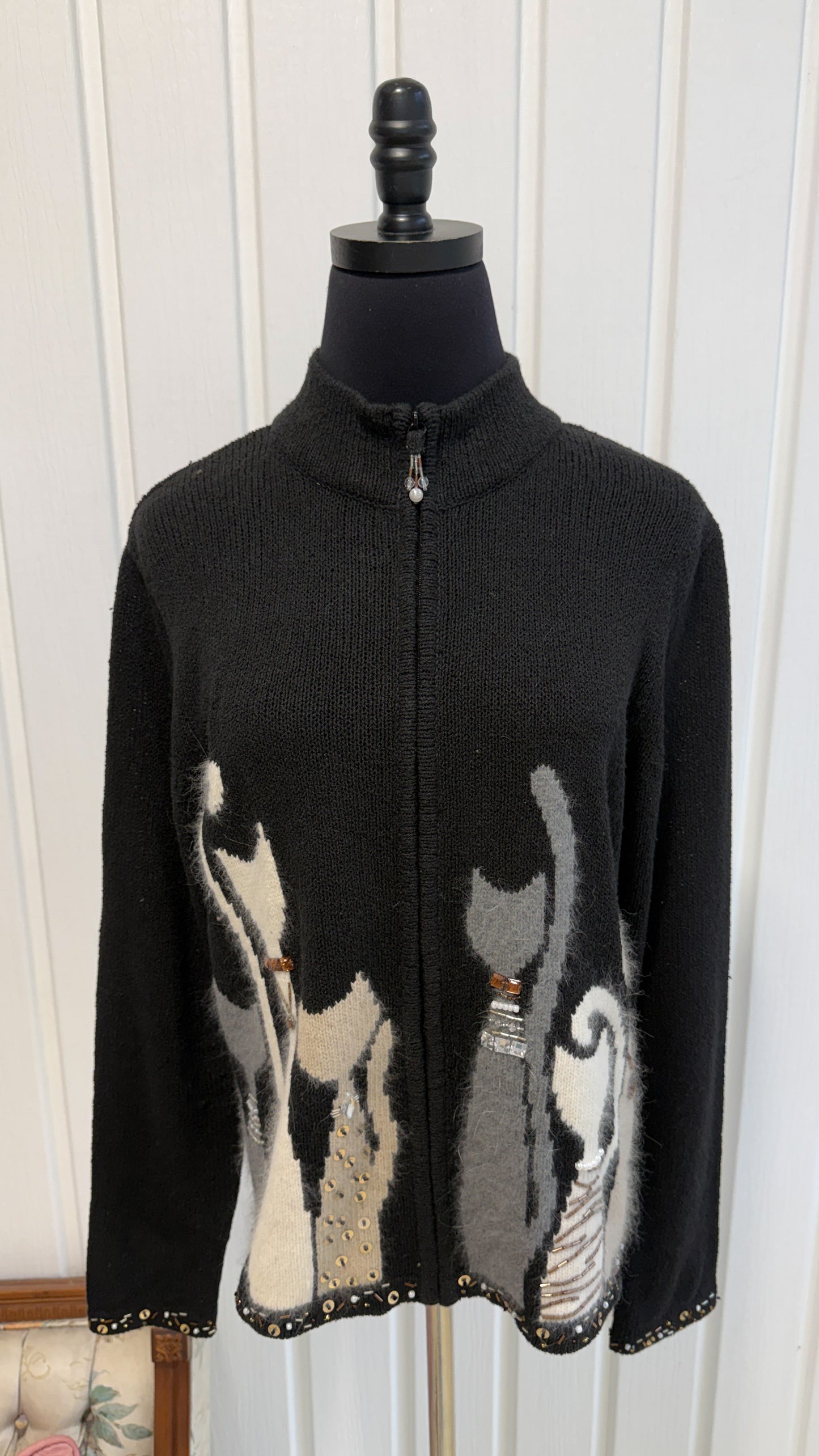 Veste tricot noir chats- medium