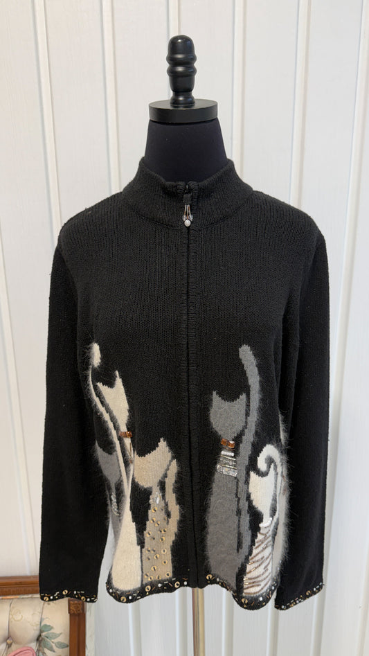 Veste tricot noir chats- medium