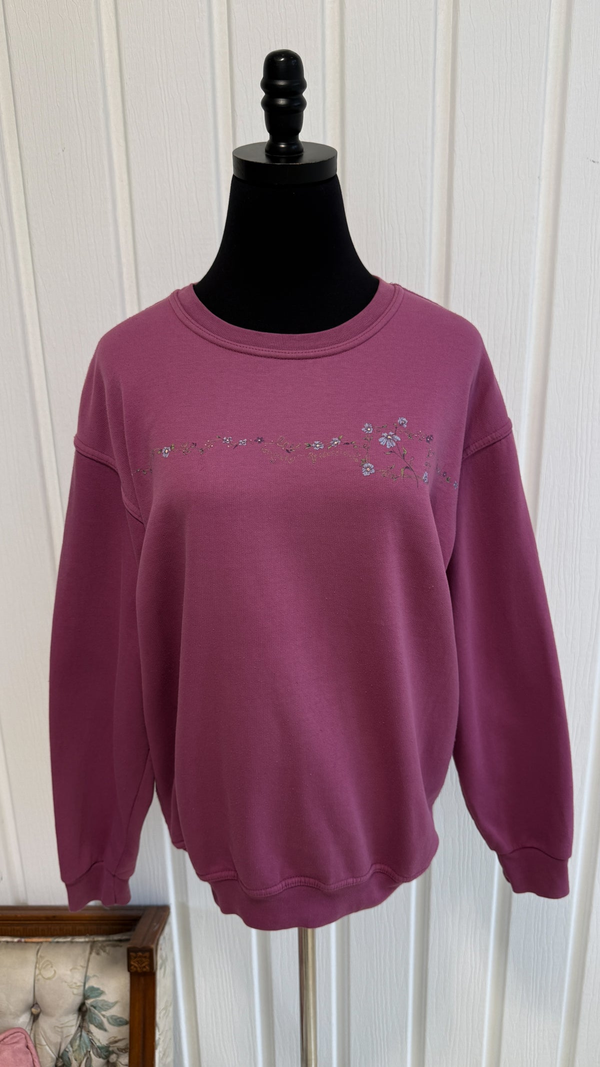 Chandail crewneck mauve fleuris- large