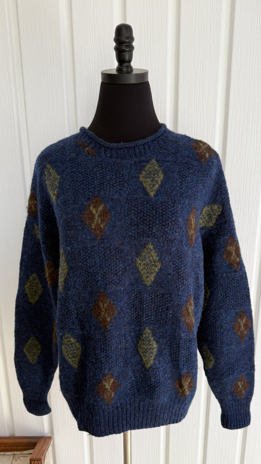Chandail en lainage bleu losanges- medium