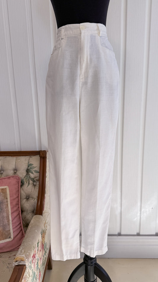 Pantalons en lin blanc droit- small