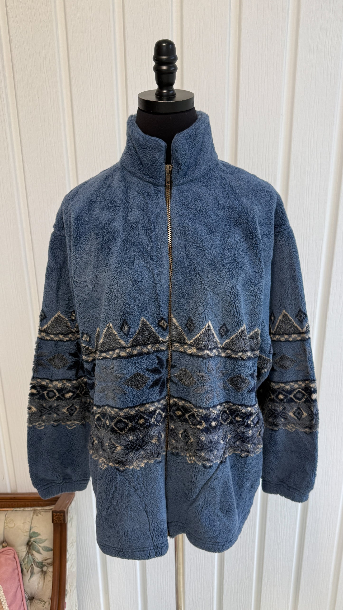 Veste en polar bleu motifs géométriques- small