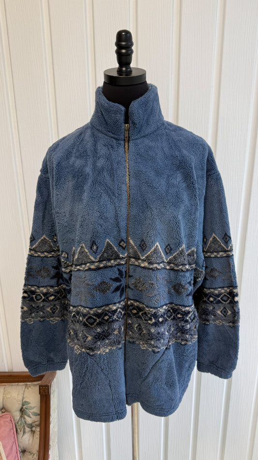 Veste en polar bleu motifs géométriques- small