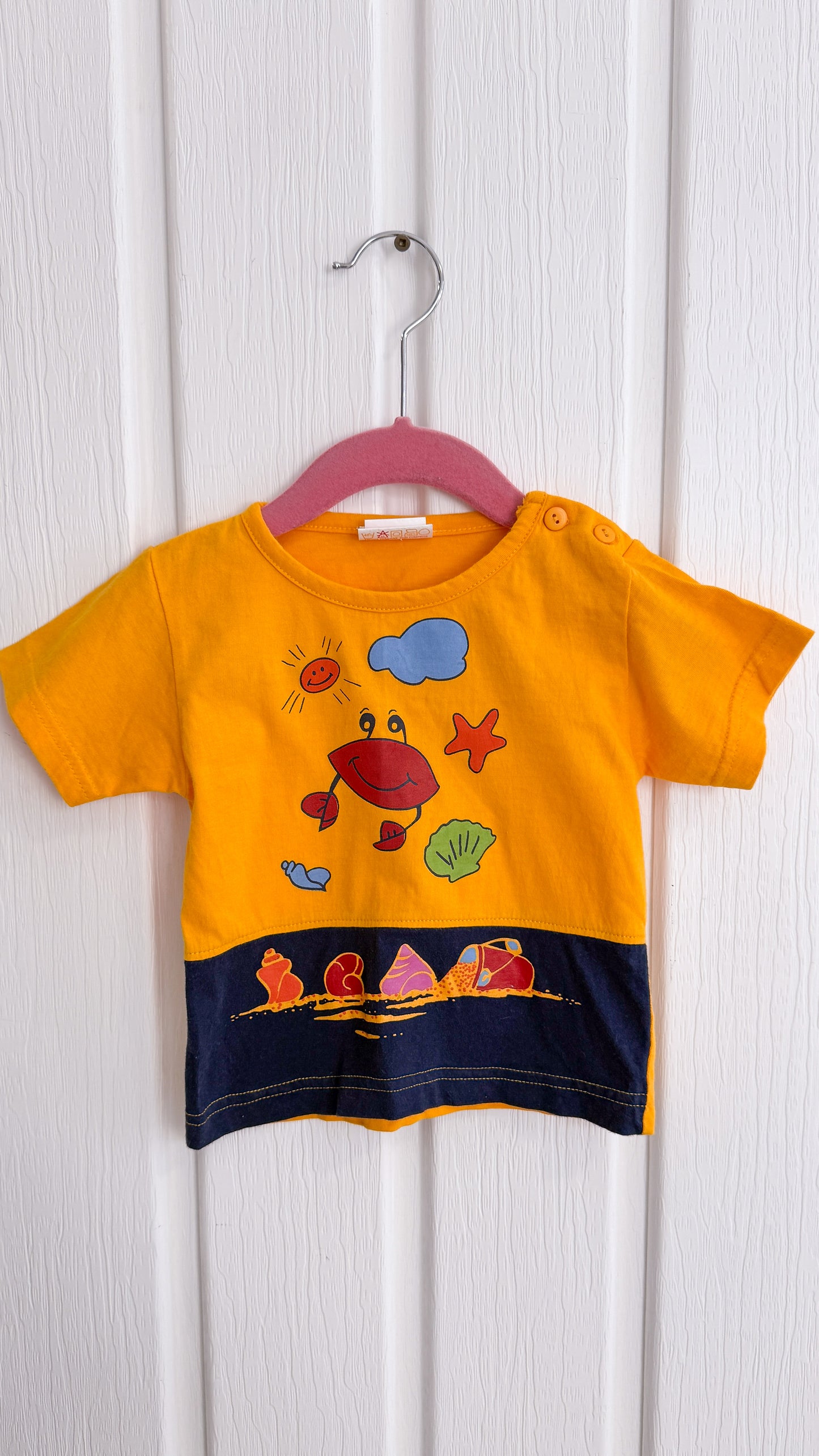 Enfants- T-shirt jaune crabe- 12m
