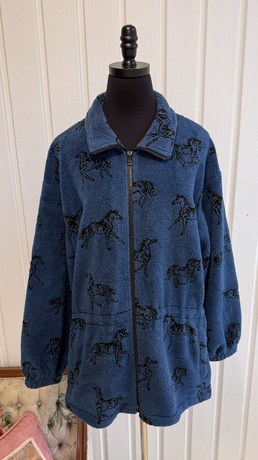 Veste en polar bleu chevaux- large