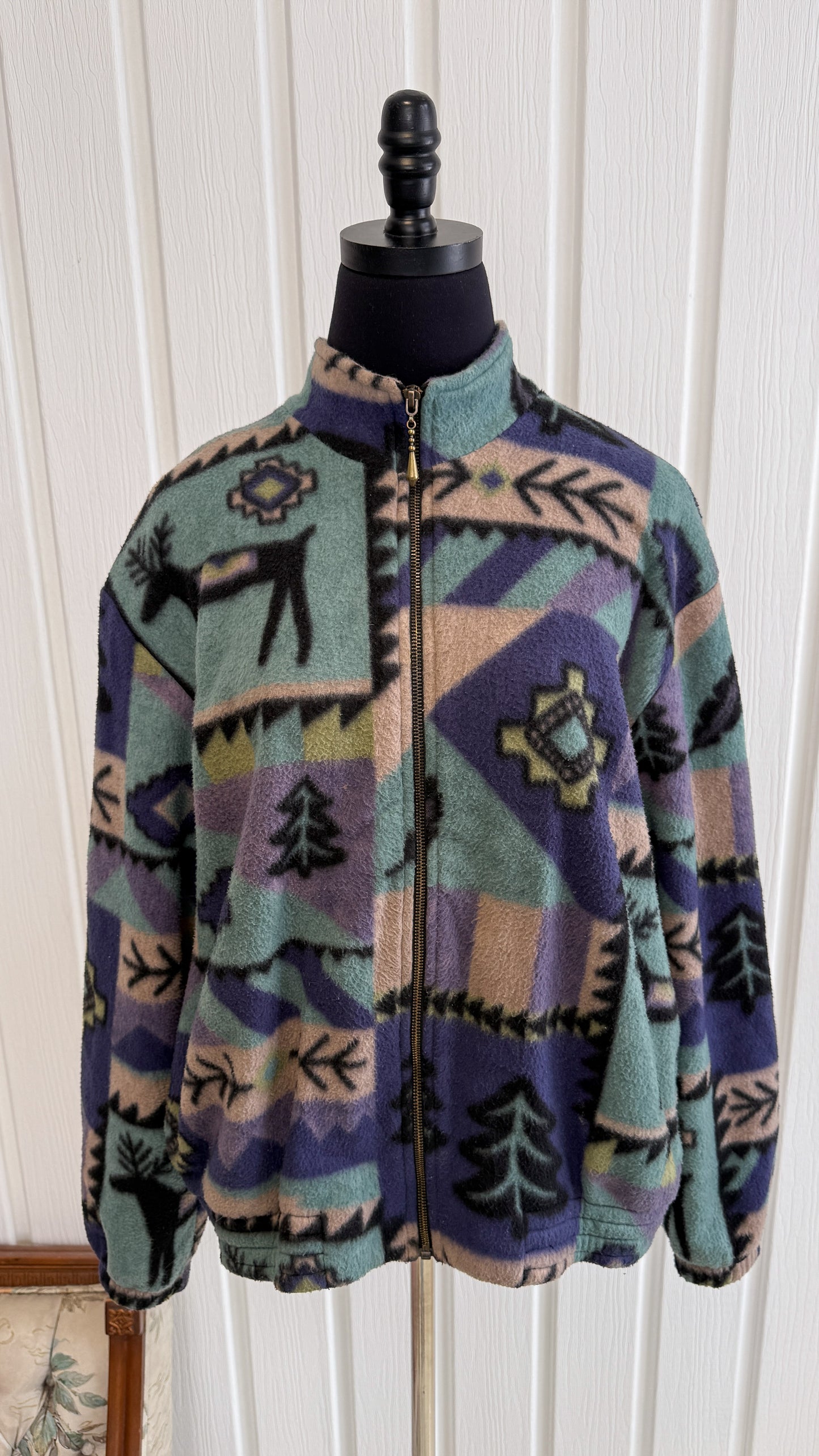 Veste en polar bleu,mauve et beige- medium