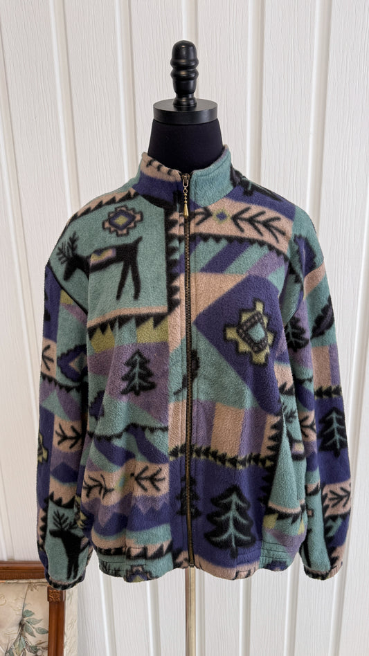 Veste en polar bleu,mauve et beige- medium