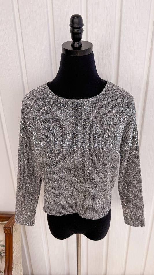 Silver sequin sweater - small