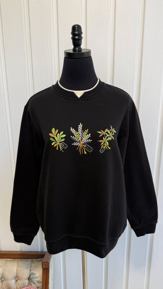 Chandail crewneck noir fleuris- large