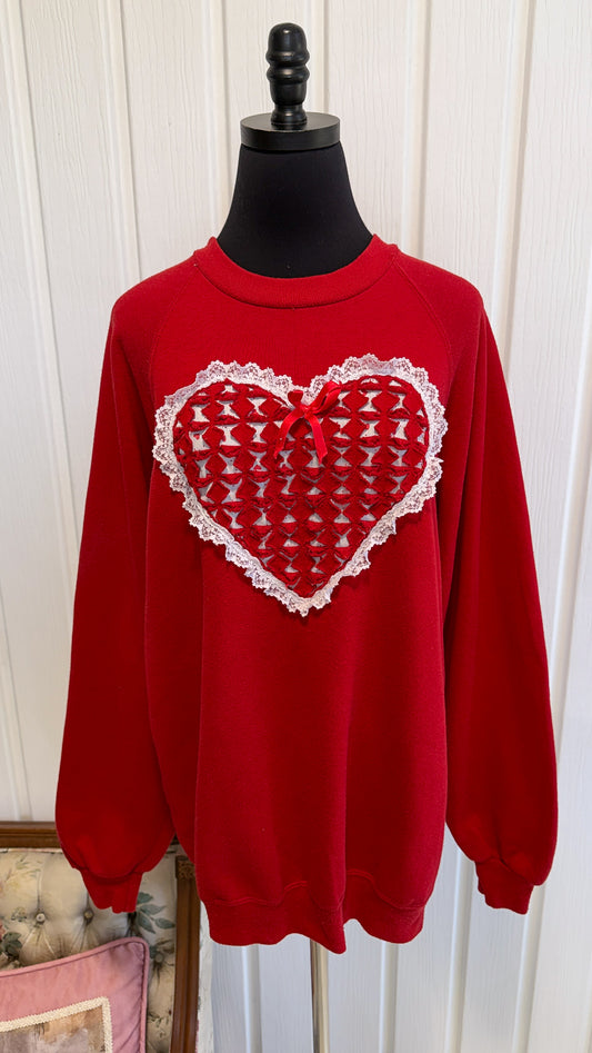 Chandail crewneck rouge coeur- x-large