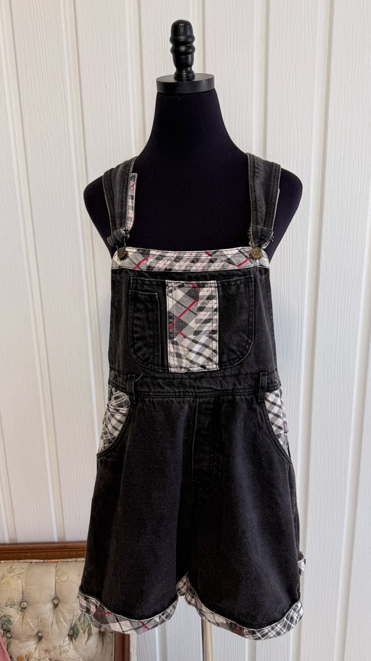 Salopette-shorts en jeans noir carreauté- medium