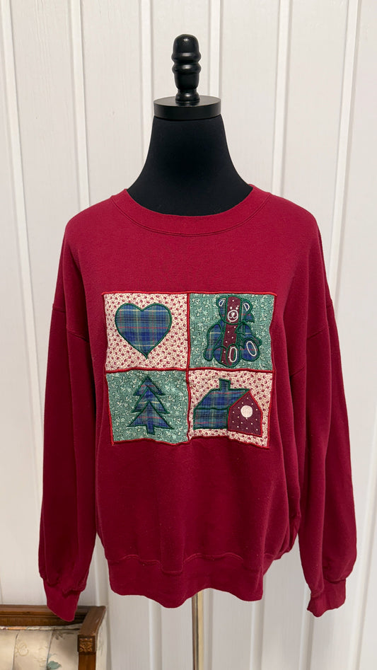 Chandail crewneck bourgogne ourson/sapin- large