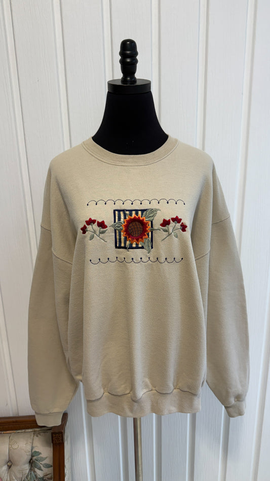 Chandail crewneck beige fleuris- large