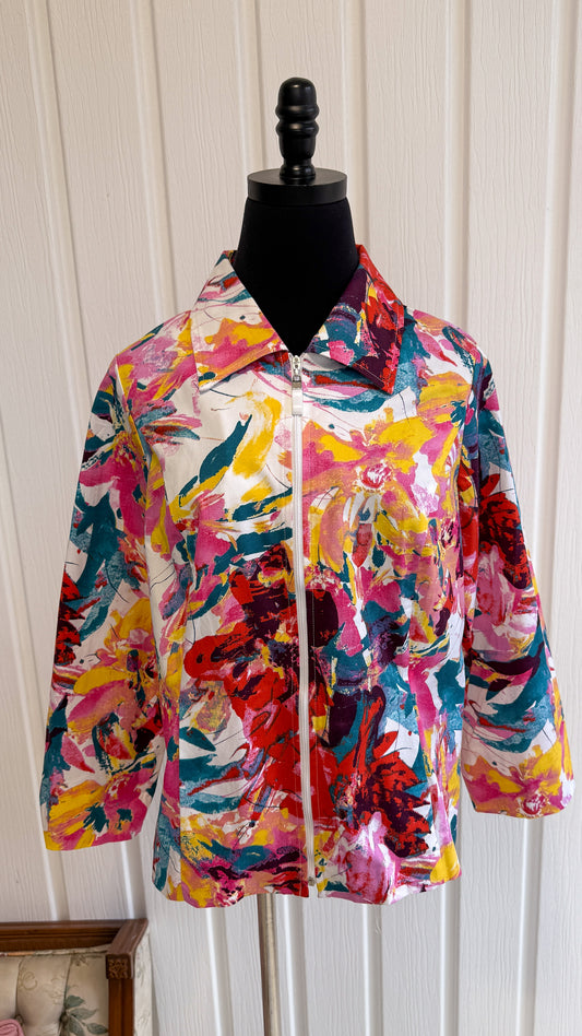 Veste blanche fleurie multicolore- medium
