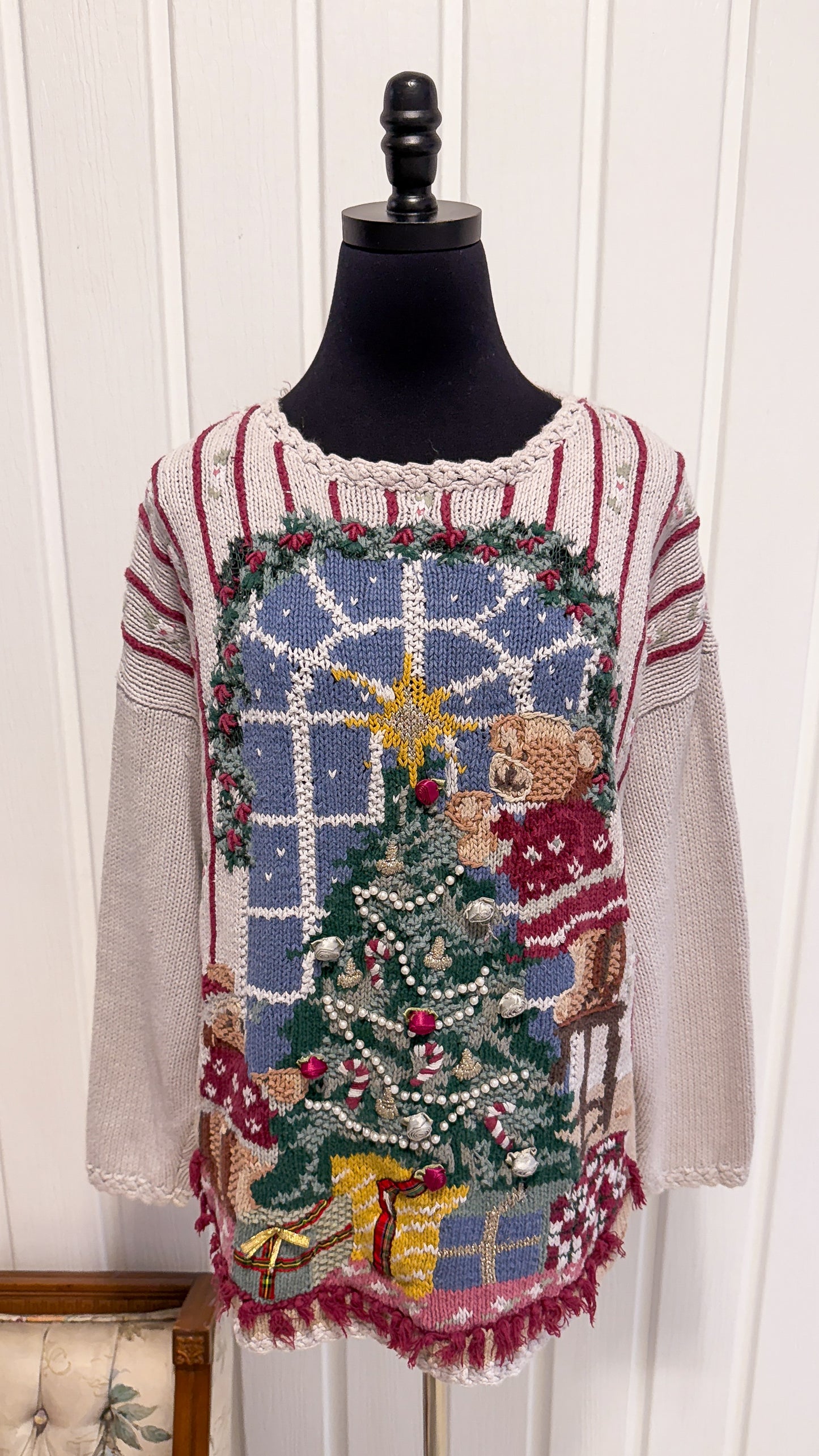 Chandail tricot ourson et sapin- large