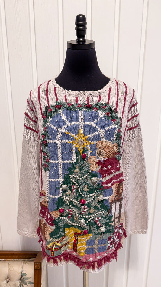 Chandail tricot ourson et sapin- large